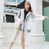 英玛仕雨衣成人女非一次性加厚长款风衣式自行车电瓶车骑行徒步旅行雨披 黑色字母 XL