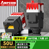安普康（AMPCOM）网络模块六类 千兆CAT6类网线信息插座面板 RJ45非屏蔽镀金水晶头180°打线网口 黑色 AC6208BK