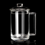 半故月家用钢化玻璃杯带把透明办公室绿茶杯高级高档男士泡茶杯子喝水杯 钢化带把茶杯+纽扣盖子 450ml 1只