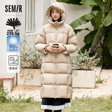 森马（Semir）90%鸭绒羽绒服女长款宽松显瘦冬季轻暖连帽外套防水109723113001
