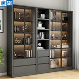 唐辑轻奢玻璃门书柜自由组合书架落地客厅展示柜储物柜2米长组合