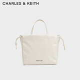 CHARLES&KEITH仿油蜡皮抽绳手提单肩托特包包女包生日礼物送女友CK2-30151421 Cream奶白色 S