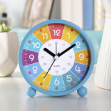 汉时（Hense）早教闹钟儿童男孩女孩可爱夜灯时钟学生专用起床神器卧室静音床头钟 HA61天空蓝3.5英寸开学季