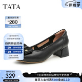 他她（TATA）甜美简约浅口鞋粗跟单鞋职业工作鞋女秋新款X8MA1AQ3 黑色 35