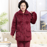 雯诗婷 睡衣女秋冬三层加厚夹棉睡衣套装加棉小翻领开衫冬季加厚家居服 DD398藕紫【妈妈装中长款加厚】 2XL 【140-155斤】三层加厚