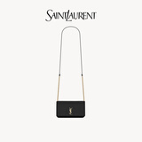 YSL圣罗兰 女士CASSANDRE SAINT LAURENT光滑皮革饰带手机包 黑色 U