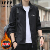 JEEP SPIRIT吉普外套男潮流秋冬季夹克男士立领修身衣服 黑色加绒 3XL 