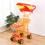 尚娇酷婴儿仿藤手推车藤椅宝宝轻便推车夏季八轮儿童车新款通风易洗推车 D30加靠枕遮阳棚