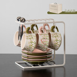 SUCCOHOMEWARE小清新花卉咖啡杯套装礼盒 ins风复古陶瓷马克杯新婚礼物搬家乔迁 百合风铃6杯碟混搭(白u架)礼盒