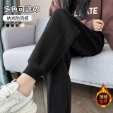 棉致加绒束脚运动裤子女秋冬季新款高腰宽松小个子休闲裤女士卫裤 黑色【1459加绒高品质】 M 95-110斤
