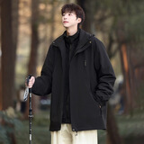 Foss Phil户外冲锋三合一夹克男士春秋季衣服休闲男冬款连帽工装外套 CM-1818黑色三合一 2XL 【推荐120-140斤】