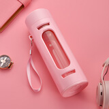 奈迅大容量玻璃杯男女便携防摔随手水杯子商务双层隔热塑玻泡茶杯 粉色（升级款）600ml