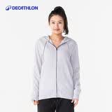 迪卡侬加绒外套女连帽拉链运动卫衣宽松保暖健身训练上衣 远山灰 M
