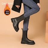 达芙妮官方马丁靴女加绒2025秋冬爆款烟筒靴子女英伦风中筒切尔西女靴 黑色加绒（中筒-5cm跟高） 37