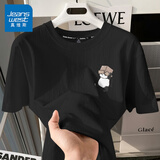 真维斯（JEANSWEST）纯棉t恤女士夏季2025新款休闲慵懒风短袖女装潮流宽松半袖上衣服 黑色 举箱熊猫黑_K XL