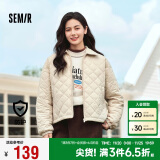 森马（Semir）棉服女灯芯绒翻领菱形格复古2024冬三防宽松轻薄棉衣109724112007