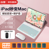 索盈苹果ipad键盘鼠标套装2022/24ipad9/8/10代air6/5/2pro/mini6保护套壳一体外接妙控蓝牙平板键盘 【升级粉】七彩背光键盘+保护套+鼠标+触控笔 【11英寸】ipad 