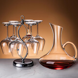 花语四季红酒杯家用套装水晶玻璃勃艮第杯葡萄酒杯高脚欧式创意轻奢醒酒器 典雅红酒杯6只+双8架+优雅醒酒器 1.5L