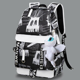 蓝夕者（Lansci）潮流男生书包初高中学生减负双肩包大容量小学生书包韩版旅行背包 黑白 大号