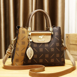 生日礼物送妈妈包包女包大容量手提包女士牛皮纹通勤单肩斜挎包女 金色款二（收藏加购送丝巾