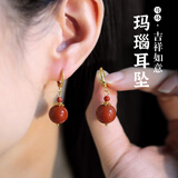 COISE925银耳环女复古红玛瑙耳坠新中式耳钉国风银耳饰品送长辈礼物 S925银圆珠玛瑙耳环