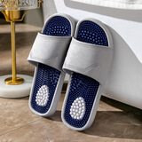 佐哲乔按摩拖鞋男女家用室内防滑穴位带刺颗粒软底足疗脚底按摩拖鞋 皮质B/灰蓝 42-43 【适合41-42码】