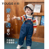 幼歌（YOUGE）婴幼儿秋季童趣卡通牛仔背带裤宽松柔软细腻不掉色裤子 牛仔蓝(66-90裆开扣)（偏大，建议选小一码） 100 cm