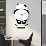 好久不见治愈系熊猫家用钟表餐桌背景墙摇摆挂钟可爱动物客厅钟表挂墙