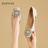 达芙妮单鞋女气质方头粗跟水钻高跟鞋通勤女鞋子4023101037 米色 39