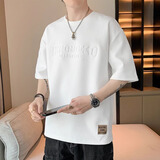 NASA BASE男士短袖t恤夏季潮牌冰丝薄款宽松加大码男装夏天百搭休闲上衣服 6858白色 L 110-120斤