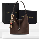 CLEVER & KETCH包包女包磨砂托特包2025新款上课通勤水桶包 生日礼物送女友 咖啡色磨砂