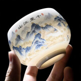 巫记羊脂玉主人茶杯千里江山图功夫茶杯陶瓷大号品茶杯德化禅定杯礼品 千里江山图主人杯 180ml