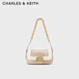CHARLES&KEITH纯色链条金属扣小方包单肩包腋下包包女包生日礼物CK2-20671431 Beige米色 S