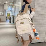 威纳登书包女学生新款初中生高中生大容量旅行背包简约轻便高颜值双肩包 卡其色（不带挂件）
