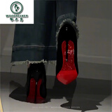 啄木鸟水钻红底高跟鞋女细跟春秋2025新款绝美性感婚鞋黑色漆皮尖头单鞋 黑色【细跟8厘米】 红底水钻 34