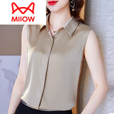 猫人（MiiOW）中老年妈妈白衬衫女无袖背心翻领桑蚕丝衬衣女内搭外穿西装打底衫 杏色 XL