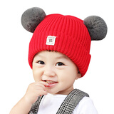 拉米奇骐 秋冬宝宝毛线帽子儿童加绒女童0婴儿1男童2女孩3韩版潮针织帽4岁 大红色【加绒款】 3个月-4岁宝宝