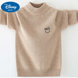 迪士尼儿童羊毛衫男中大童毛衣春秋冬帅气针织衫加厚套头打底上衣绣花 卡其色(常规款) 150 cm