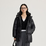 艾莱依羽绒服女时尚连帽可脱卸U型枕通勤保暖外套 炭黑L