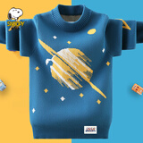 SNOOPY男童毛衣加绒加厚圆领儿童针织衫冬季保暖红色男孩中大童打底线衣 绅士兰不加绒 160(建议身高150左右)