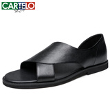 卡帝乐鳄鱼（CARTELO）夏季真皮凉鞋男头层牛皮凉皮鞋透气一脚蹬沙滩凉拖鞋9280 黑色 43