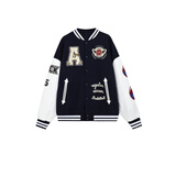 A CHOCK毛巾绣美式字母棒球服街头夹棉加厚夹克外套 藏青色夹棉款 XL