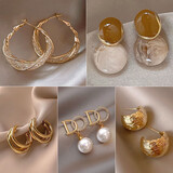 柚芳复古气质猫眼石仿珍珠耳钉女2025年新款高级感轻奢百搭秋冬耳饰 90%的会选这5件套【五对装】