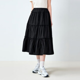 乐町韩系甜美蛋糕长裙少女感纯棉半身裙基础好穿长裙 黑色（现货） S