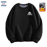 GENIOLAMODE加绒卫衣男冬季加厚保暖简约时尚内搭套头圆领上衣服潮 黑色 3XL