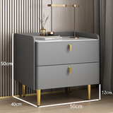 锐例轻奢实木床头柜简约现代家用卧室岩板床边柜网红时尚收纳储物柜 浅灰色50长40宽50高 【实木款】