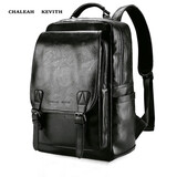 CHALEAH&KEVITH男士双肩包真皮背包商务大学生书包休闲时尚潮流旅行大容量电脑 黑色