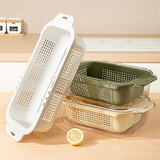 家の物语（KATEI STORY）日本洗菜篮沥水篮塑料双层洗菜盆子厨房滤水篮水果篮子加厚漏水盆 长款可伸缩双层【米色】1套