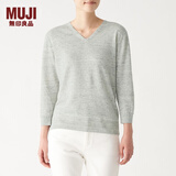 无印良品 MUJI 女式 法国亚麻 V领针织衫 BAC70A0S 浅灰色 M