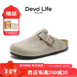 Devo Life的沃软木拖鞋女真牛皮鞋春夏季舒适包头勃肯鞋女士拖鞋3624包头拖 灰色反绒皮（双扣升级版） 38 （建议拍小一码）